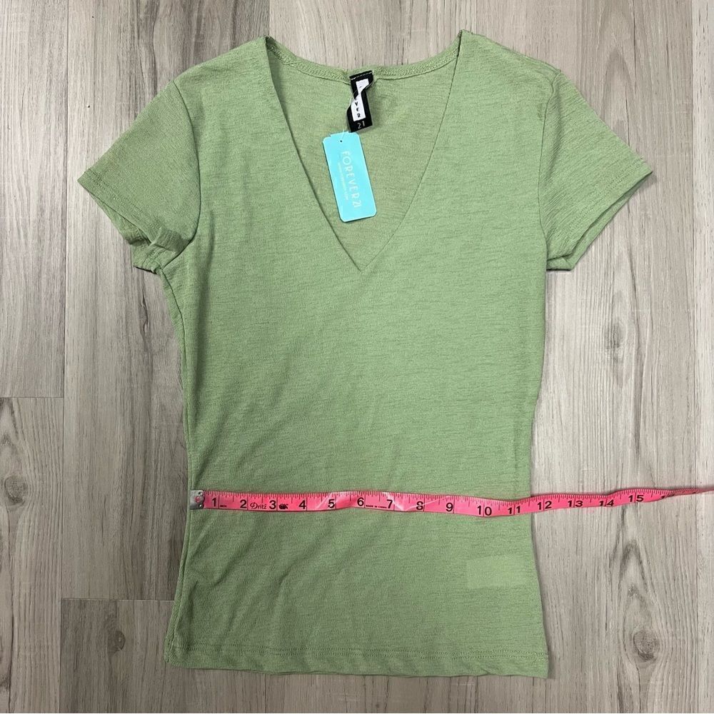 Forever 21 vintage y2k deadstock green v neck top sz M stretchy - Picture 10 of 12